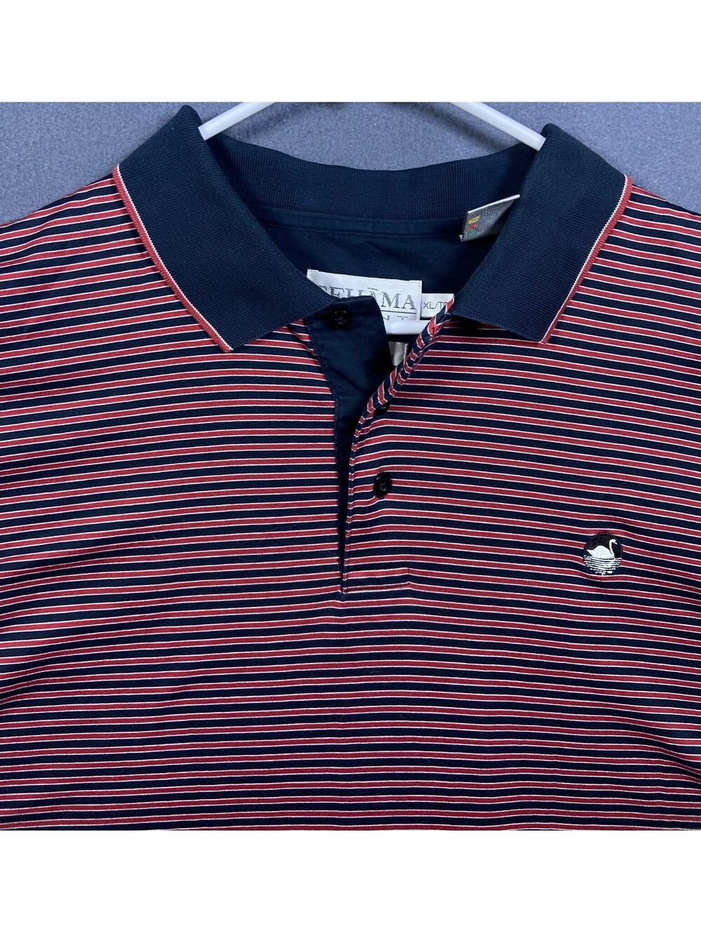 TEHAMA Green Island Country Club Polo Shirt Men XL Red Striped Golf Performance